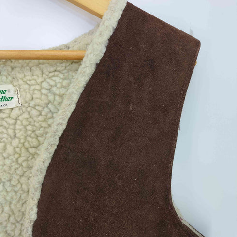 GENUINE LEATHER  70s メキシコ製 裏地ボア フロントベルト ムートンベスト メンズ